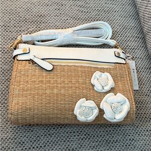 Liz & Co. Tan and White Crossbody Bag with Floral Accents